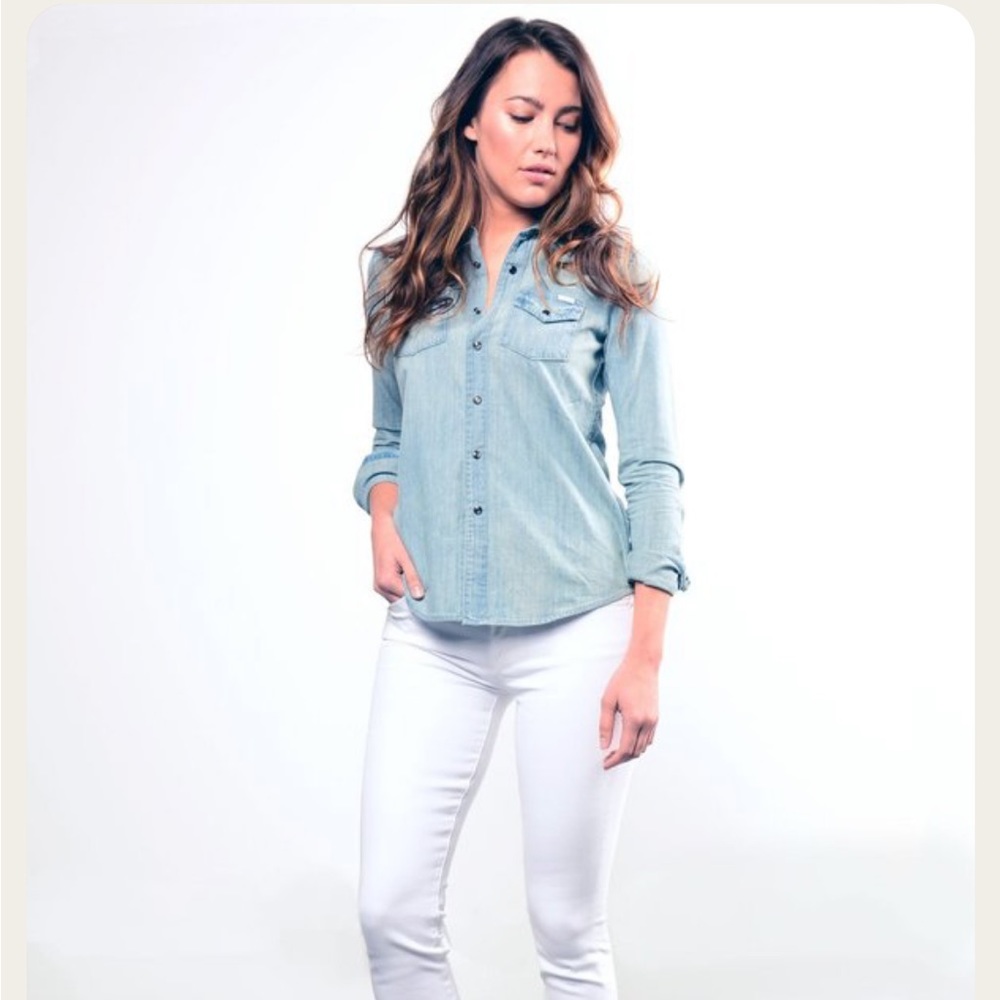 MOTHER All My Exes denim button down shirt size S